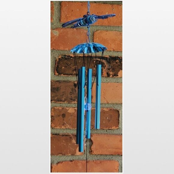 New Russo III Wind Chime Dragonfly Blue Metal Glass Home Outdoor - Picture 7 of 16